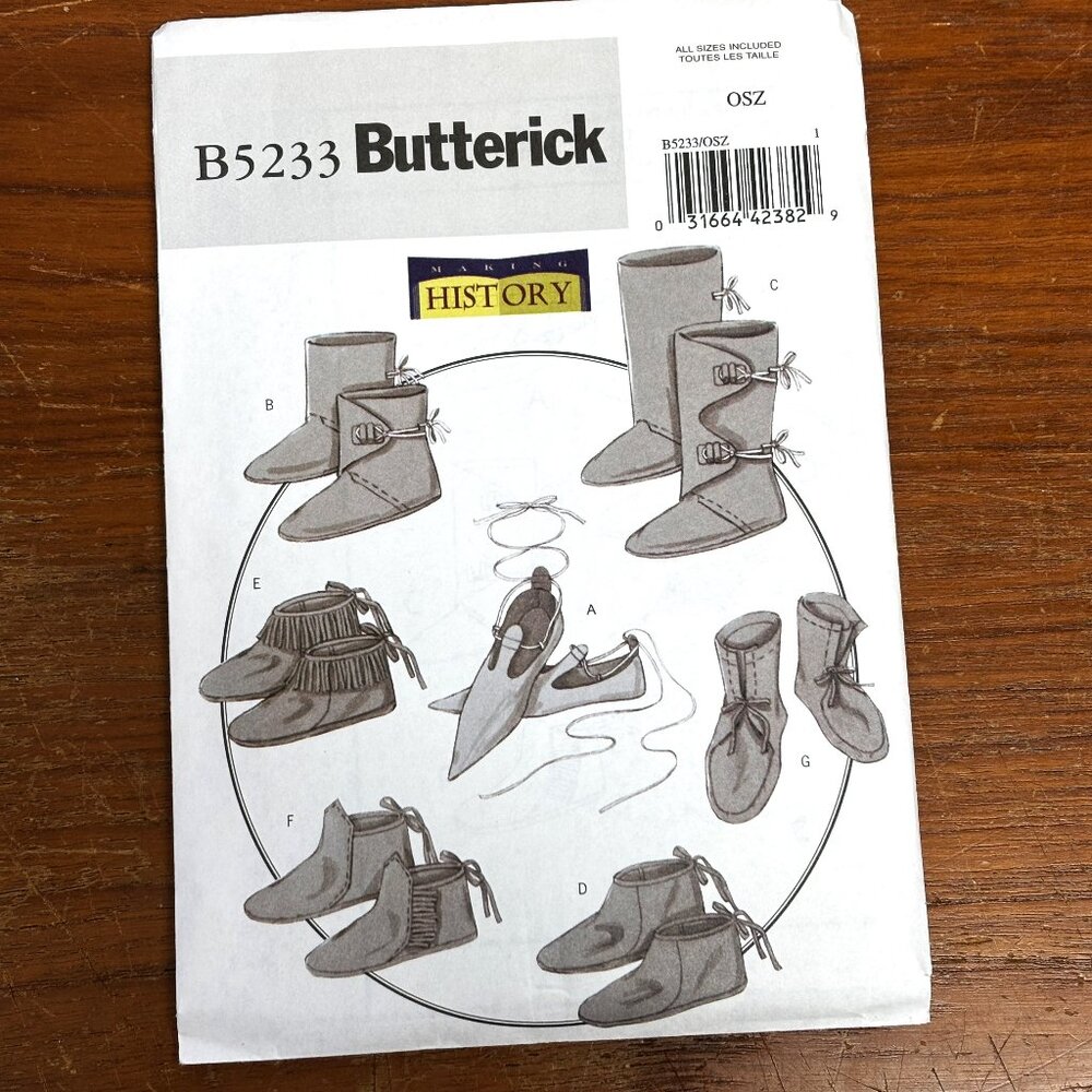 BUTTERICK PATTERNS B5233 Historical Footwear XX-Small – XL – NOS NWT